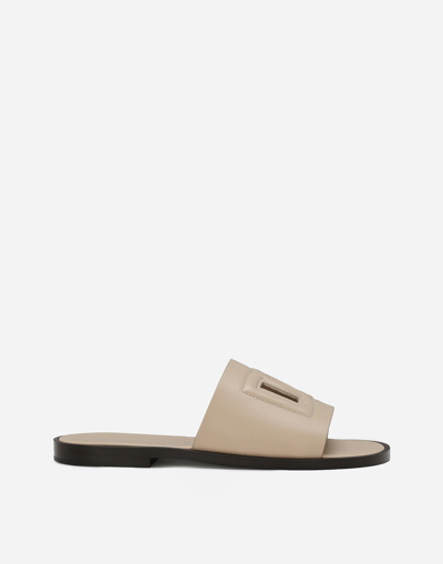 Dolce & Gabbana Calfskin Sandals In Beige