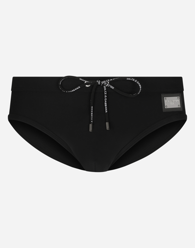 Dolce & Gabbana Swim Briefs With High-cut Leg And Branded Plate