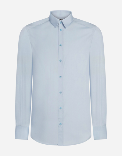 Dolce & Gabbana Stretch Cotton Poplin Shirt In Blue