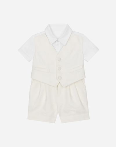 Dolce & Gabbana Babies' Short Onesie With Waistcoat Detail In White