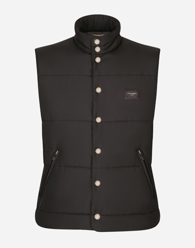 Dolce & Gabbana Nylon Waistcoat With Branded Tag In Black