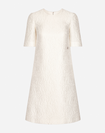 Dolce & Gabbana Brocade Short-sleeve Dress In Ivory