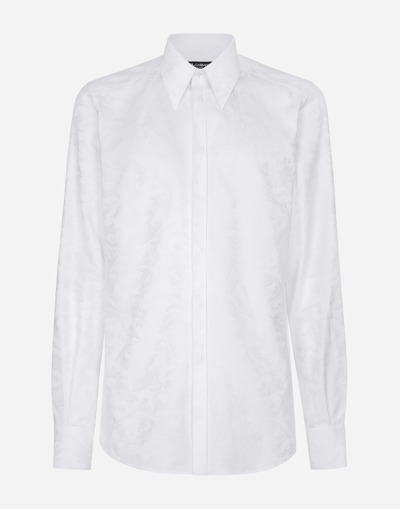 Dolce & Gabbana Floral Jacquard Cotton Martini Shirt In White