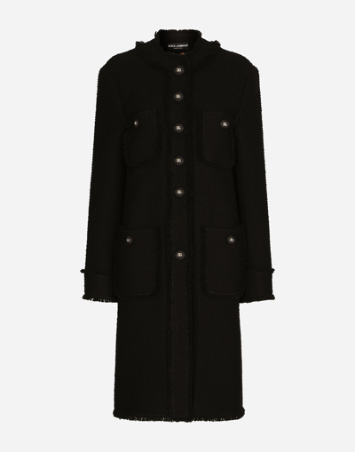 Dolce & Gabbana Wool-blend Crepe Coat In Schwarz