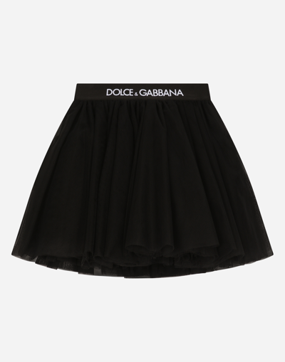 Dolce & Gabbana Kids' Logo-waistband Flared Skirt In Black