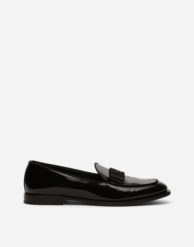 Dolce & Gabbana Logo-plaque Leather Slippers In Black