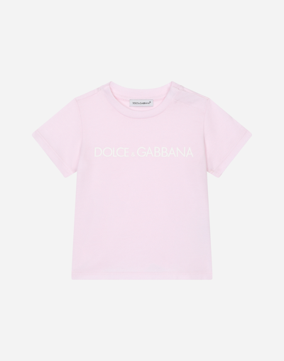 Dolce & Gabbana Babies' Jersey T-shirt With Logo Print In Pink