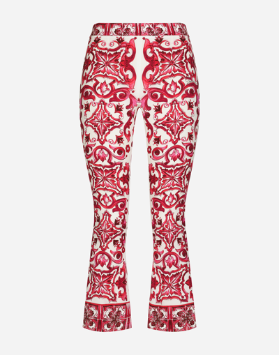 Dolce & Gabbana Charmeuse Flared Pants With Maiolica Print In Tris_maioliche_fuxia
