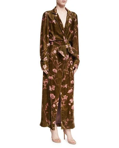 Johanna Ortiz Florari Floral Velvet Belted Kimono Jacket In Green