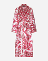 DOLCE & GABBANA TWILL WRAP COAT WITH BELT AND MAJOLICA PRINT