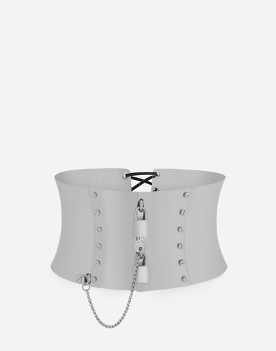 Dolce & Gabbana High Corset Belt With Padlocks In White