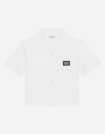 Dolce & Gabbana Stretch Poplin Shirt With Logo Tag In White