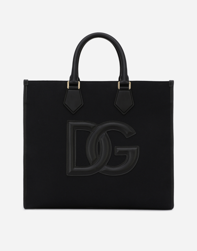 Dolce & Gabbana Canvas Shopper With Calfskin Nappa Details In Brown