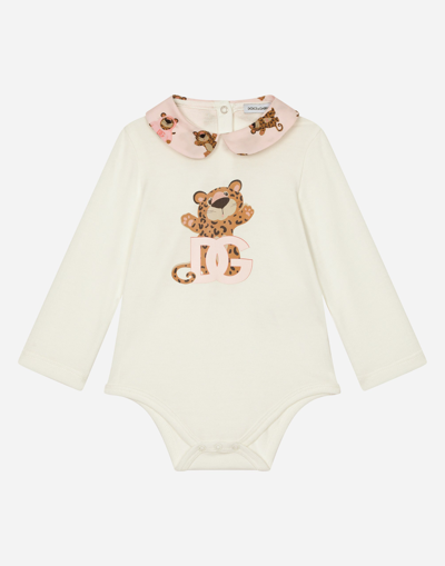 Dolce & Gabbana Long-sleeved Babygrow With Baby Leopard Print In Neutral