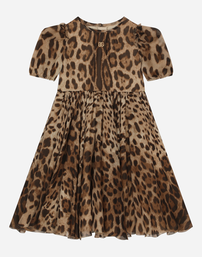 Dolce & Gabbana Kids' Leopard-print Chiffon Midi Dress In Leo New