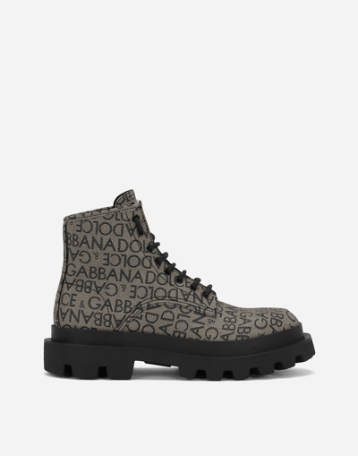 Dolce & Gabbana Coated Jacquard Ankle Boots In Black