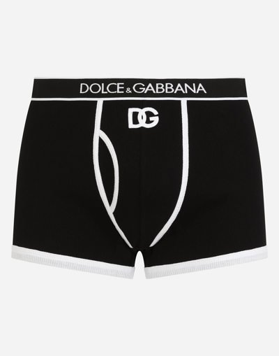 Dolce & Gabbana Fine-rib Cotton Boxers With Dg Logo