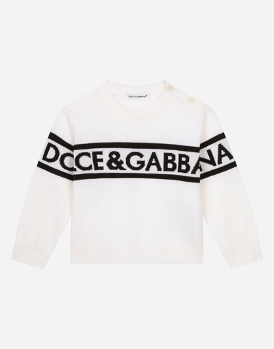 Dolce & Gabbana Babies' Round-neck Jumper With Logo Inlay