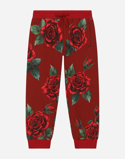 Dolce & Gabbana Kids' Jersey Jogging Trousers With Rose Print