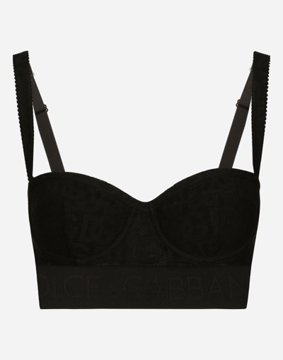 Dolce & Gabbana Jacquard Tulle Balconette Bra In Black