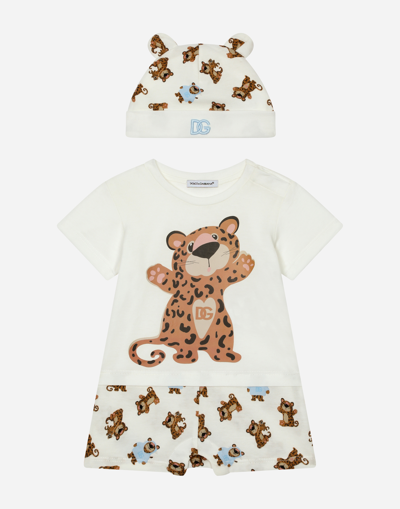 Dolce & Gabbana 2-piece Gift Set In Baby Leopard-print Jersey In White