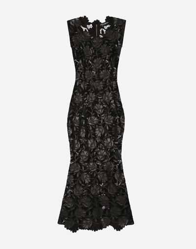 Dolce & Gabbana Faux Leather Macramé Calf-length Dress