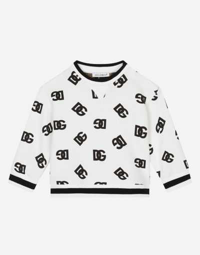 Dolce & Gabbana Babies' Jersey Round-neck Sweatshirt With Dg Logo Print In Multi