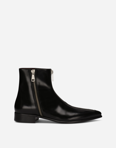 Dolce & Gabbana Brushed Calfskin Ankle Boots With Zipper In Black