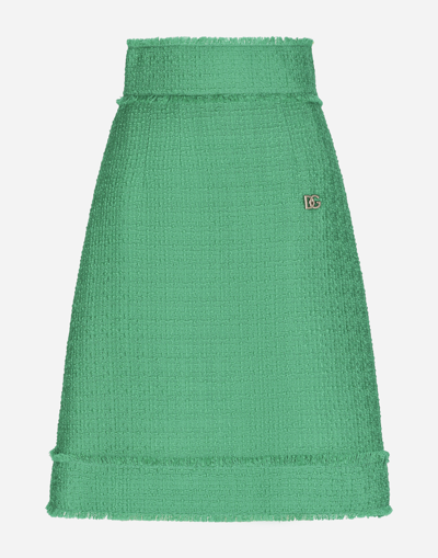 Dolce & Gabbana Raschel Tweed Midi Skirt In Green