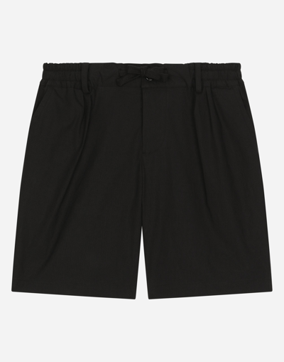 Dolce & Gabbana Kids' Stretch Poplin Shorts With Logo Tag