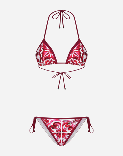 Dolce & Gabbana Majolica Print Triangle Bikini In Red