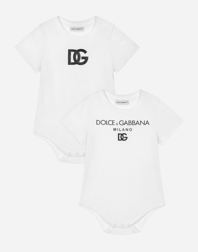 Dolce & Gabbana 2-babygrow Gift Set In Logo-print Jersey In White
