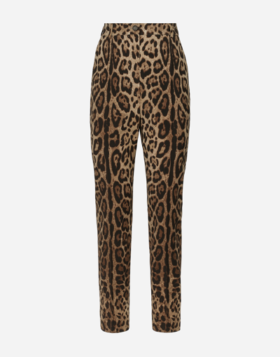 Dolce & Gabbana High-waisted Pants In Leopard-print Wool