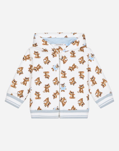 Dolce & Gabbana Zip-up Jersey Hoodie With Baby Leopard In White