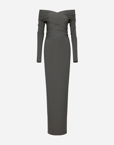 Dolce & Gabbana Kim Dolce&gabbana Long Stretch Jersey Milano Rib Dress In Grey