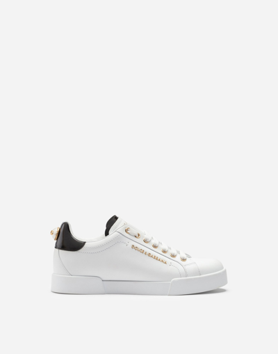 Dolce & Gabbana Calfskin Nappa Portofino Sneakers With Lettering In White