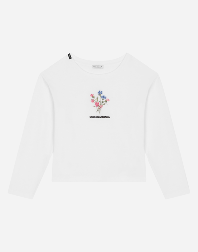 Dolce & Gabbana Kids' Jersey T-shirt With Long Sleeves And Floral Embroidery