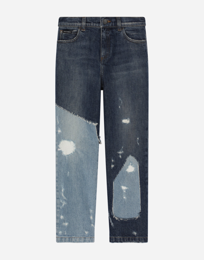 Dolce & Gabbana Kids' Patchwork Distressed Jeans In Blue