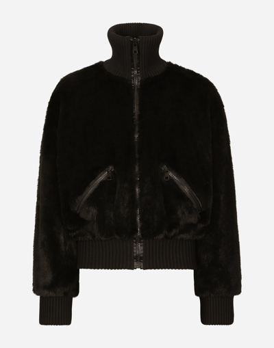 Dolce & Gabbana Faux-fur Bomber Jacket In Black