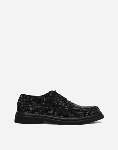 Dolce & Gabbana Suede Derby Shoes With Fusible Rhinestone Detailing In Multi