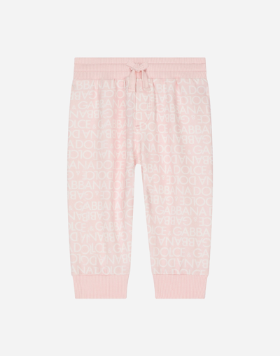 Dolce & Gabbana Babies' Jersey Jogging Trousers With All-over Logo Print In Pink