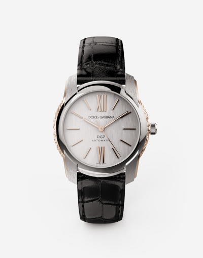 Dolce & Gabbana Dg7 Watch In Steel With Engraved Side Decoration In Gold In Grey