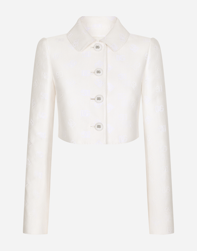 Dolce & Gabbana Short Jacquard Jacket With All-over Dg Logo In White