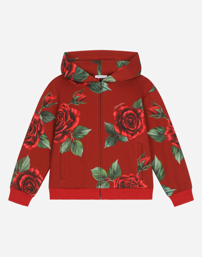 Dolce & Gabbana Jersey Hoodie With Rose Print