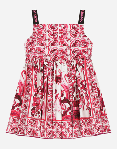 Dolce & Gabbana Kids' Short Majolica-print Poplin Dress