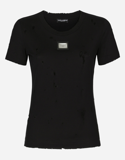 Dolce & Gabbana Jersey T-shirt With Rips In Black