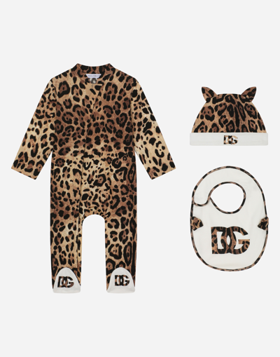 Dolce & Gabbana Babies' 3-piece Gift Set In Leopard-print Jersey In Animal Print