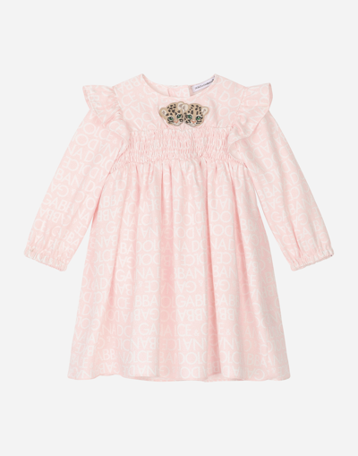 Dolce & Gabbana Babies' Long-sleeved Viyella Dress With All-over Logo-print