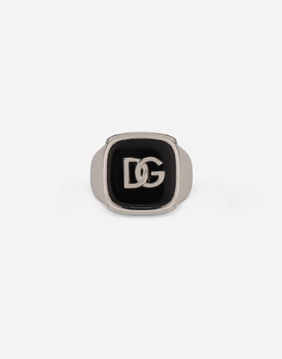 Dolce & Gabbana Enamel And Logo Ring In Metallic