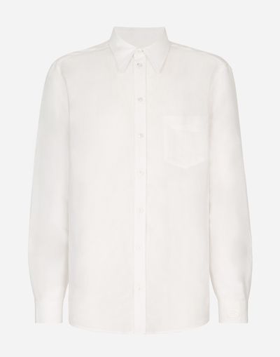 Dolce & Gabbana Linen-blend Martini-fit Shirt With Dg Embroidery